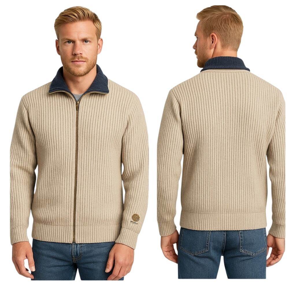 Windfjord Men’s Pure New Wool Zip Jacket Fleece Collar Small  F238